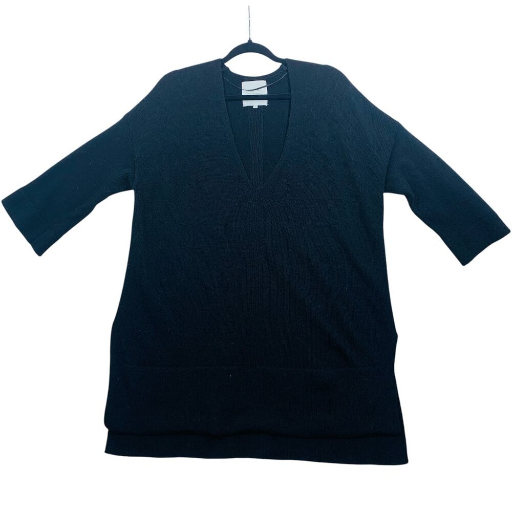 PART TWO woman's  Wool  deep V-Neck Sweater/pullover tunic  Small Black